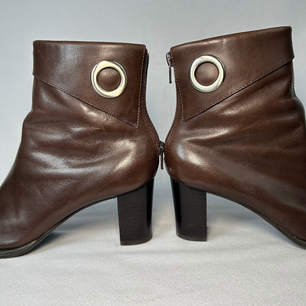 Naturalizer Brown Leather Cuffed Ankle Boots With Zipper